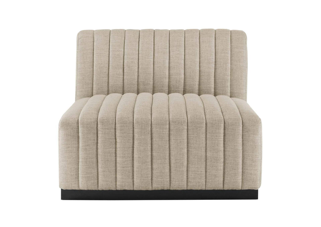 EEI-5790-BLK-BEI Conjure 6-Piece Channel Tufted Upholstered Fabric Sectional Sofa By Modway