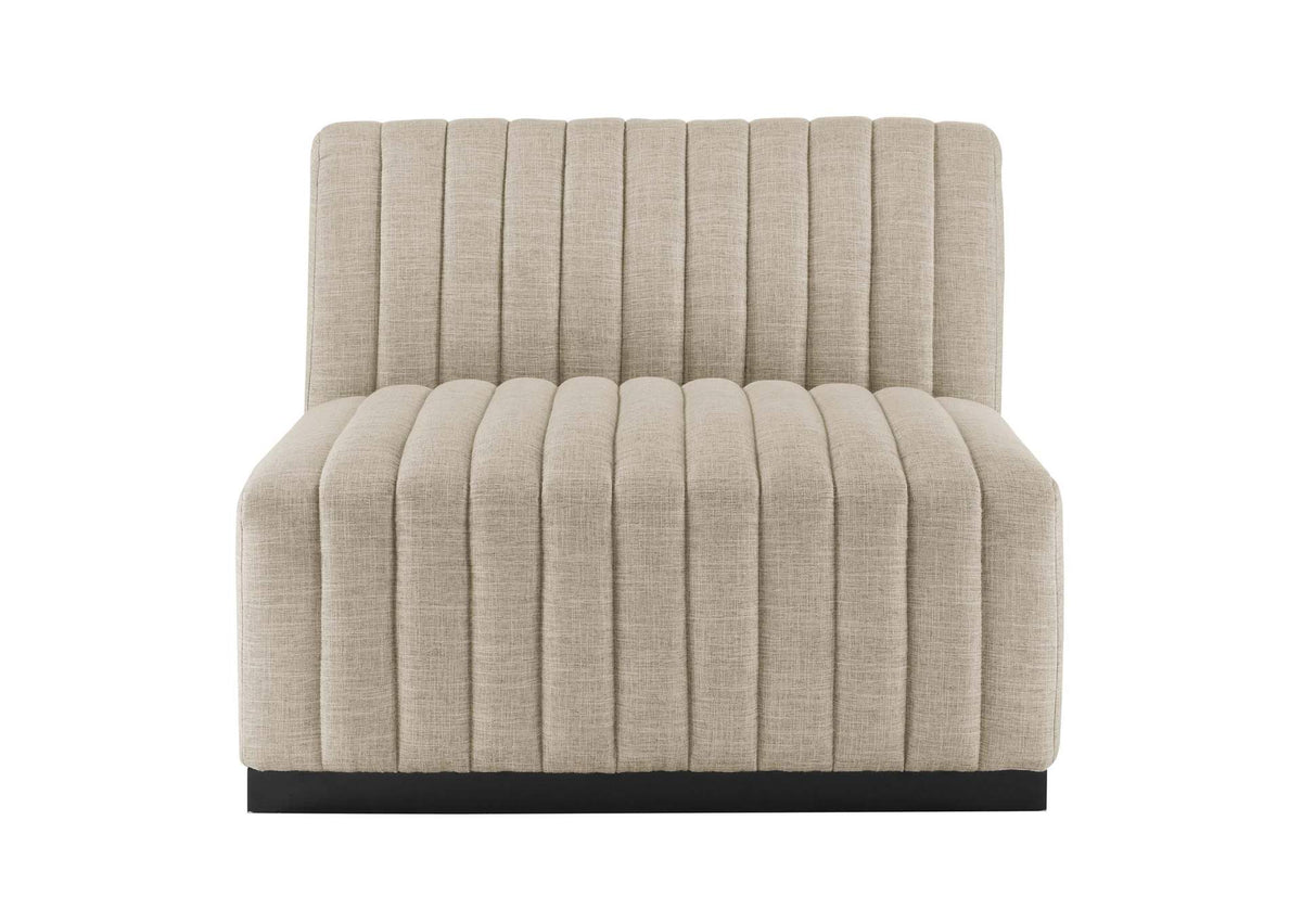 EEI-5790-BLK-BEI Conjure 6-Piece Channel Tufted Upholstered Fabric Sectional Sofa By Modway