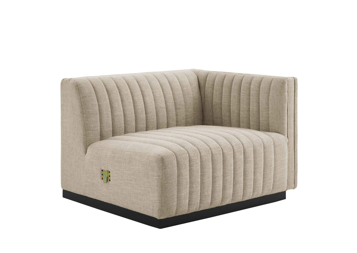 EEI-5790-BLK-BEI Conjure 6-Piece Channel Tufted Upholstered Fabric Sectional Sofa By Modway