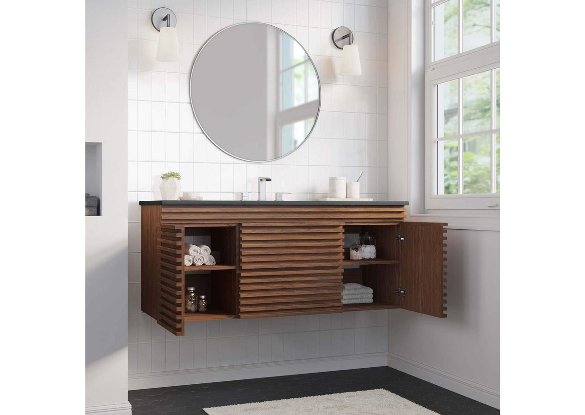 EEI-5801-WAL-BLK Render 48" Wall-Mount Bathroom Vanity By Modway