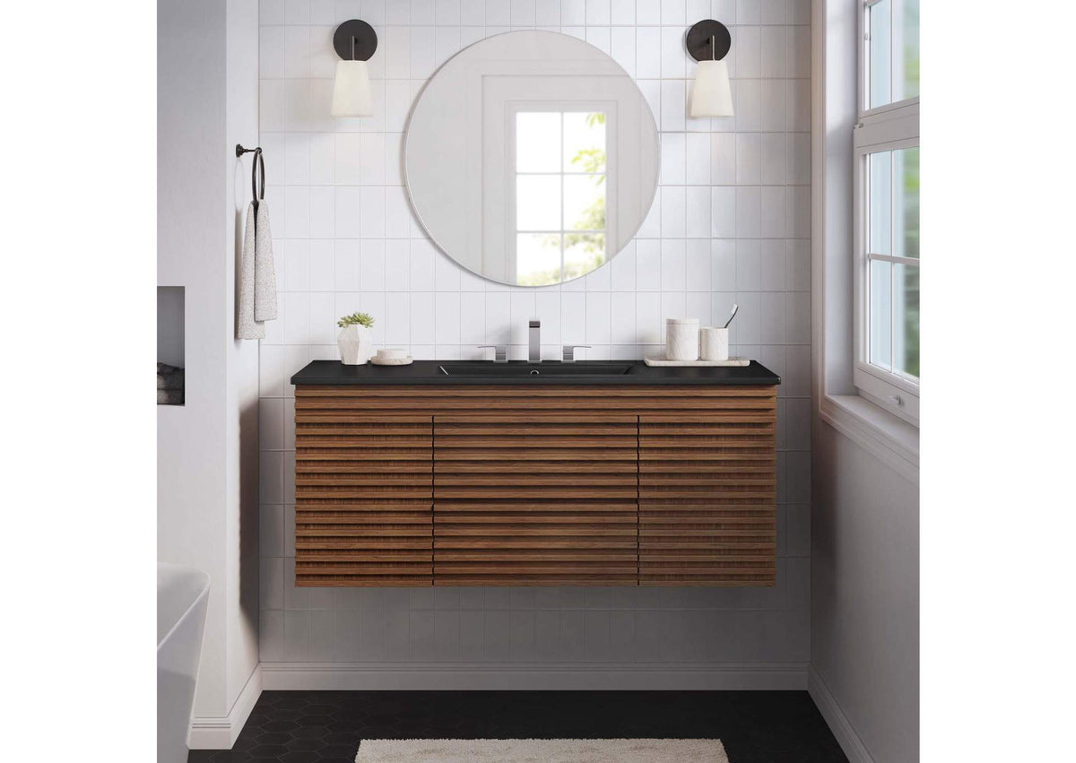 EEI-5801-WAL-BLK Render 48" Wall-Mount Bathroom Vanity By Modway