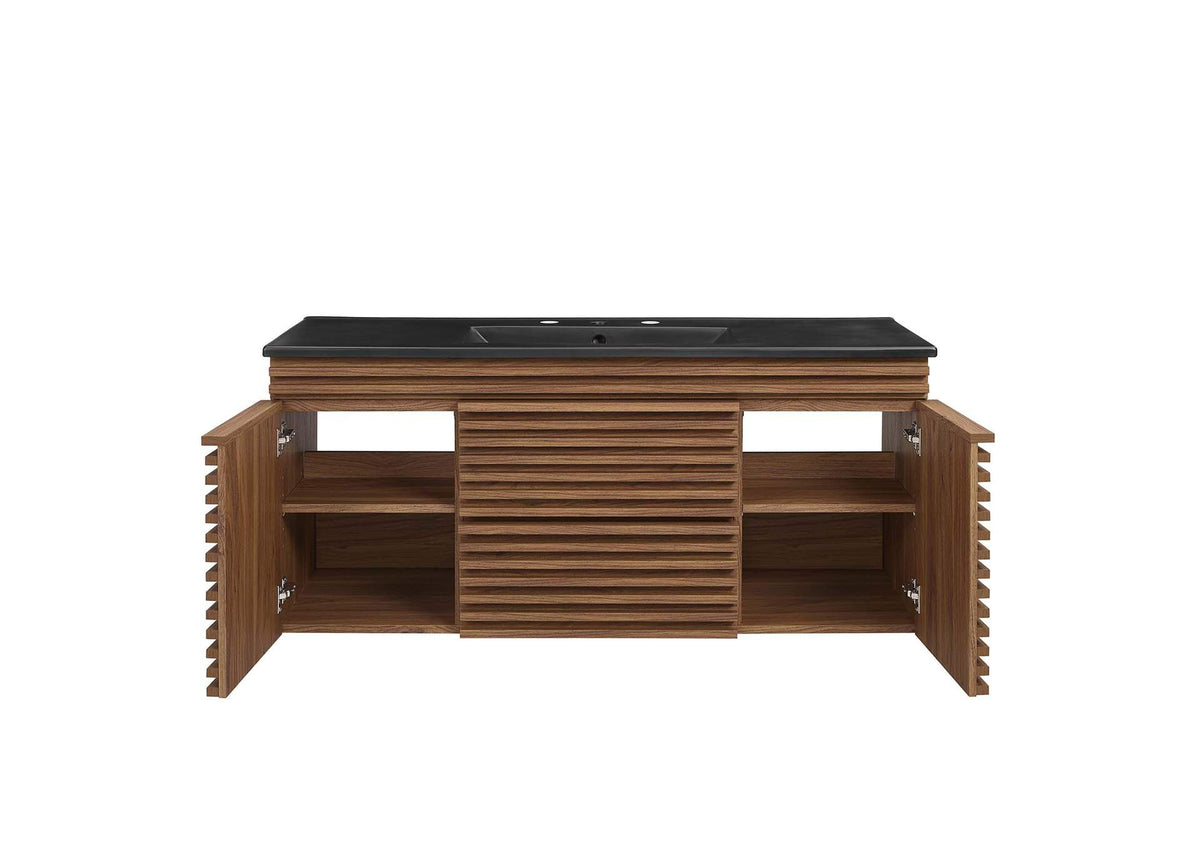 EEI-5801-WAL-BLK Render 48" Wall-Mount Bathroom Vanity By Modway