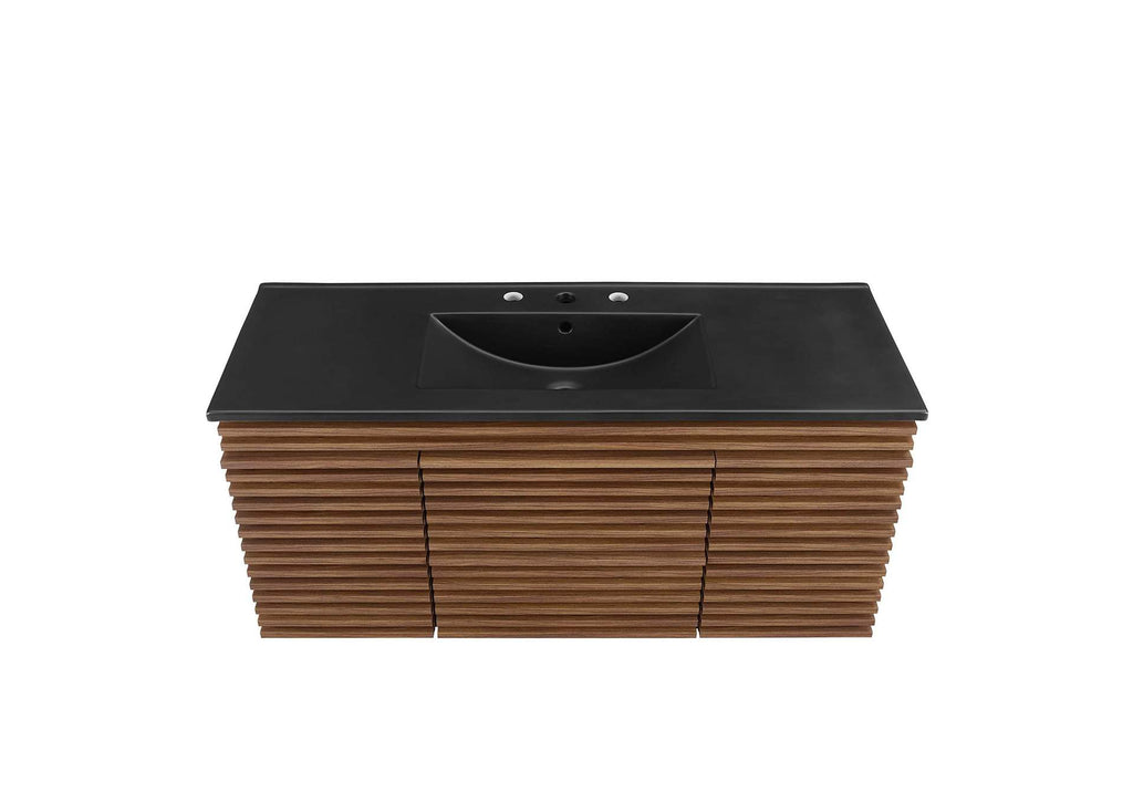 EEI-5801-WAL-BLK Render 48" Wall-Mount Bathroom Vanity By Modway