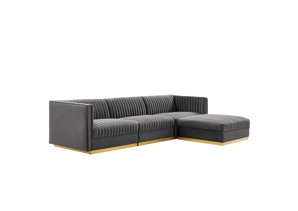 EEI-5826-GRY Sanguine 4-Piece Channel Tufted Performance Velvet Modular Sectional Sofa By Modway