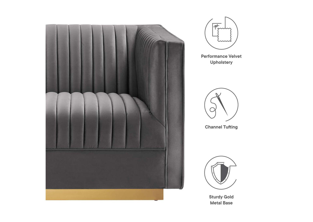 EEI-5826-GRY Sanguine 4-Piece Channel Tufted Performance Velvet Modular Sectional Sofa By Modway