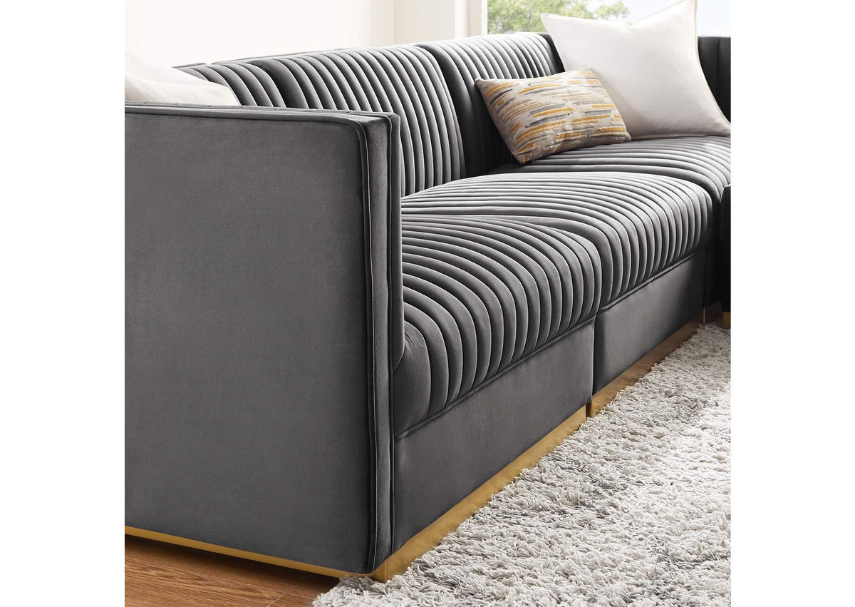EEI-5826-GRY Sanguine 4-Piece Channel Tufted Performance Velvet Modular Sectional Sofa By Modway
