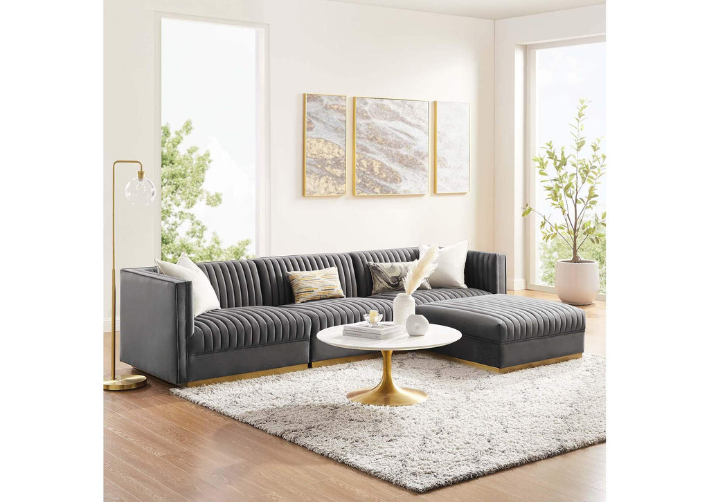 EEI-5826-GRY Sanguine 4-Piece Channel Tufted Performance Velvet Modular Sectional Sofa By Modway