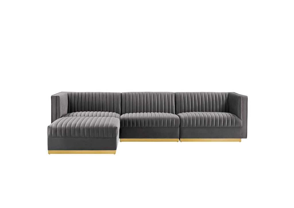 EEI-5826-GRY Sanguine 4-Piece Channel Tufted Performance Velvet Modular Sectional Sofa By Modway