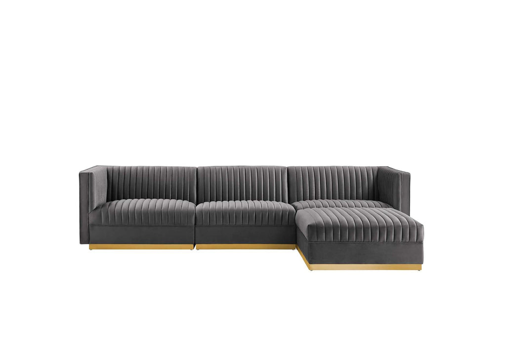 EEI-5826-GRY Sanguine 4-Piece Channel Tufted Performance Velvet Modular Sectional Sofa By Modway