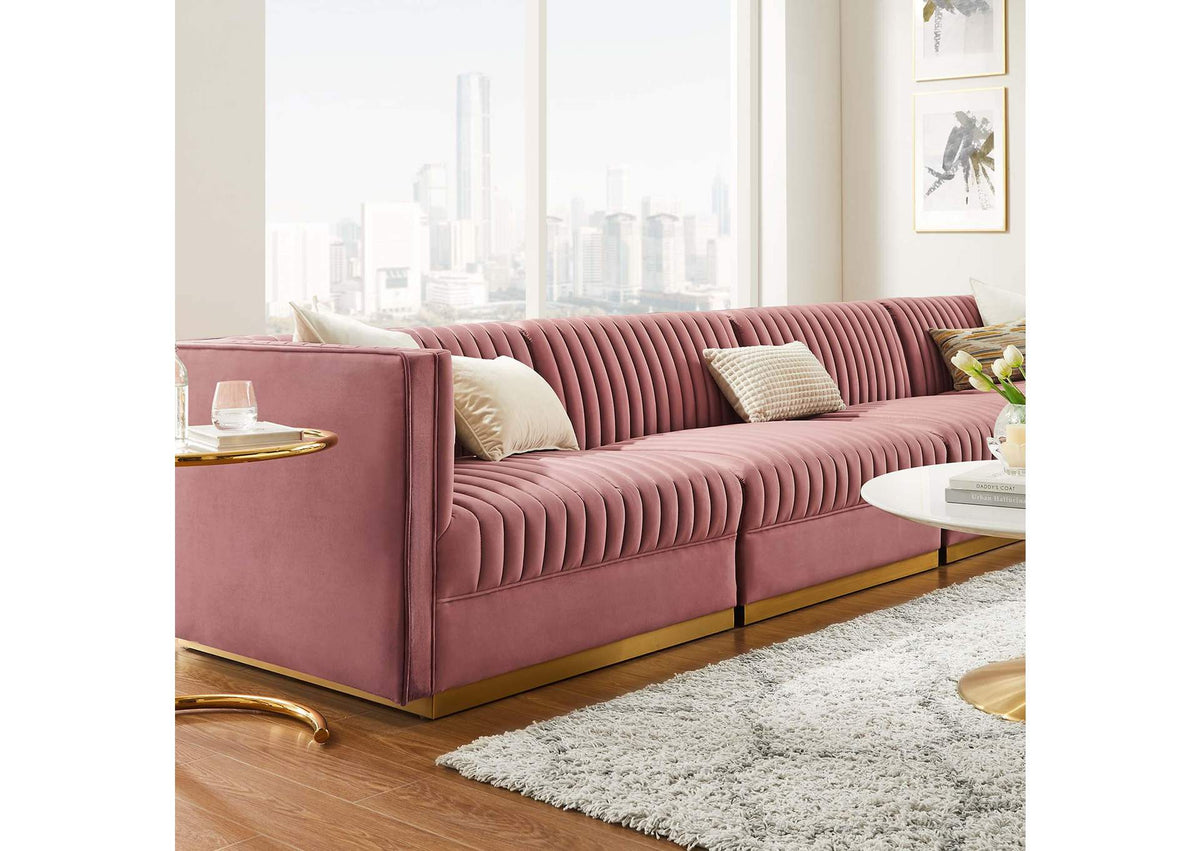 EEI-5827-DUS Sanguine Channel Tufted Performance Velvet 4-Seat Modular Sectional Sofa By Modway