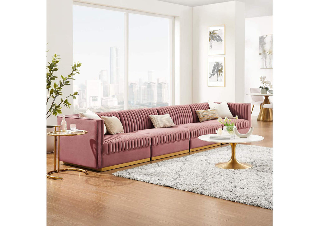 EEI-5827-DUS Sanguine Channel Tufted Performance Velvet 4-Seat Modular Sectional Sofa By Modway
