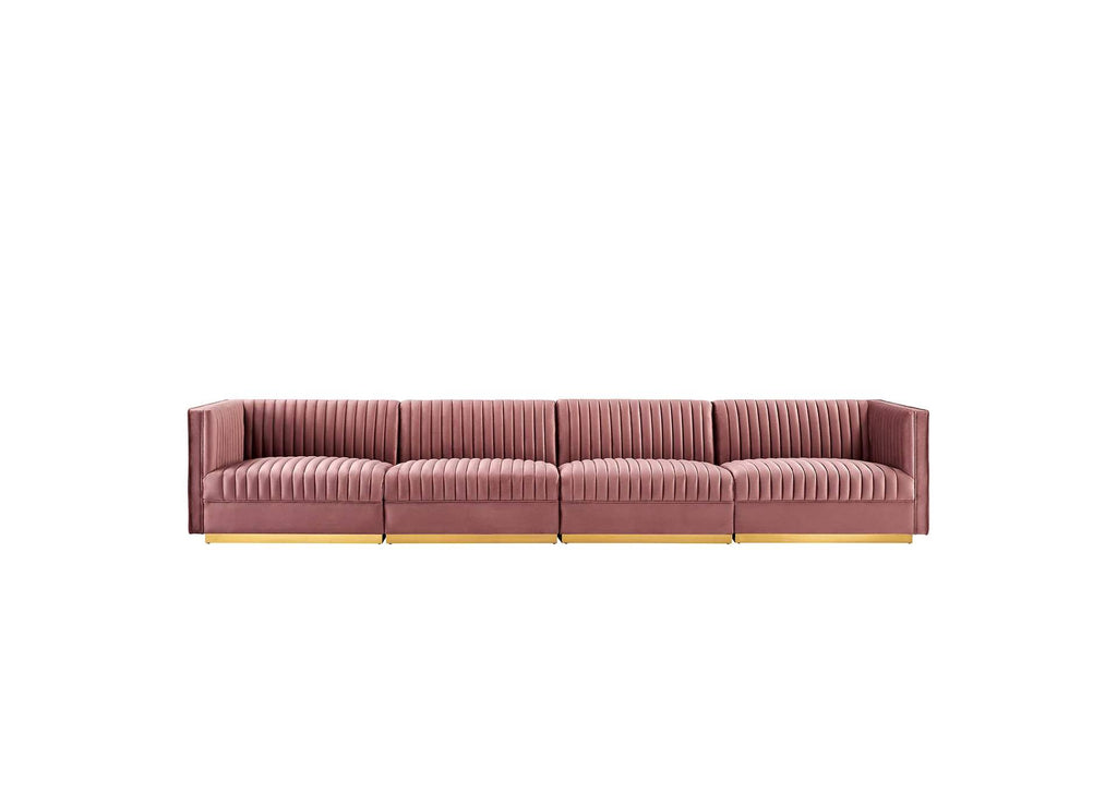EEI-5827-DUS Sanguine Channel Tufted Performance Velvet 4-Seat Modular Sectional Sofa By Modway