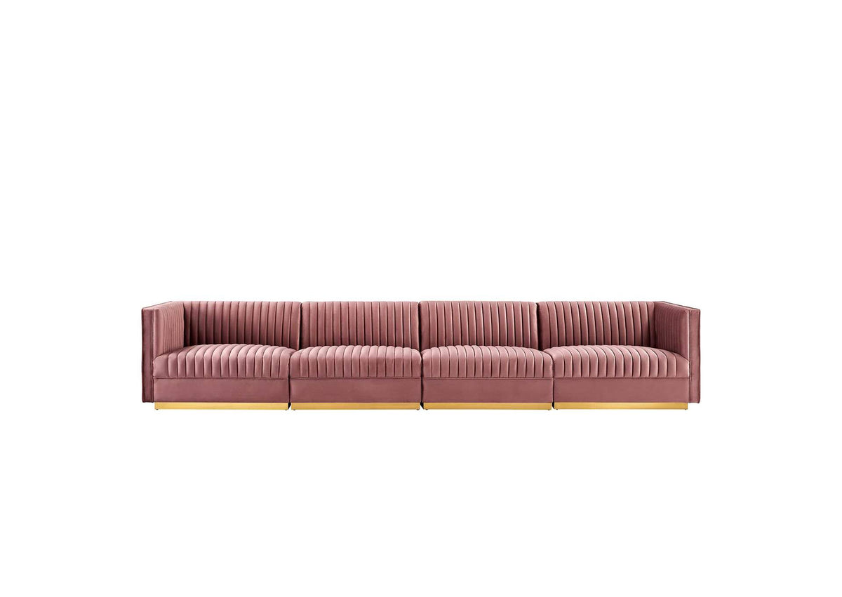 EEI-5827-DUS Sanguine Channel Tufted Performance Velvet 4-Seat Modular Sectional Sofa By Modway