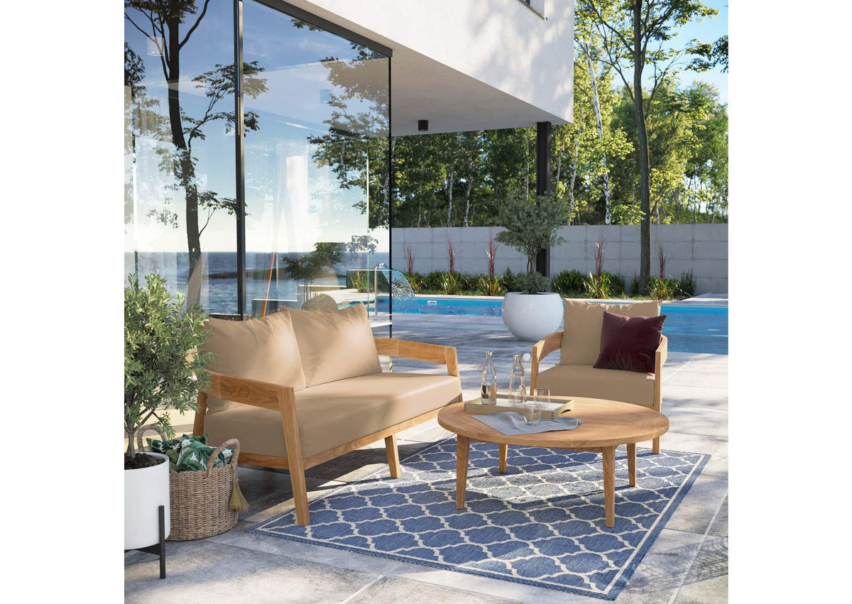 EEI-5834-NAT-LBR Brisbane 3-Piece Teak Wood Outdoor Patio Set By Modway