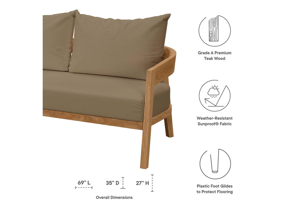 EEI-5834-NAT-LBR Brisbane 3-Piece Teak Wood Outdoor Patio Set By Modway