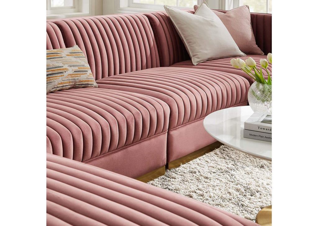 EEI-5841-DUS Sanguine 6-Piece Channel Tufted Performance Velvet Modular Sectional Sofa By Modway