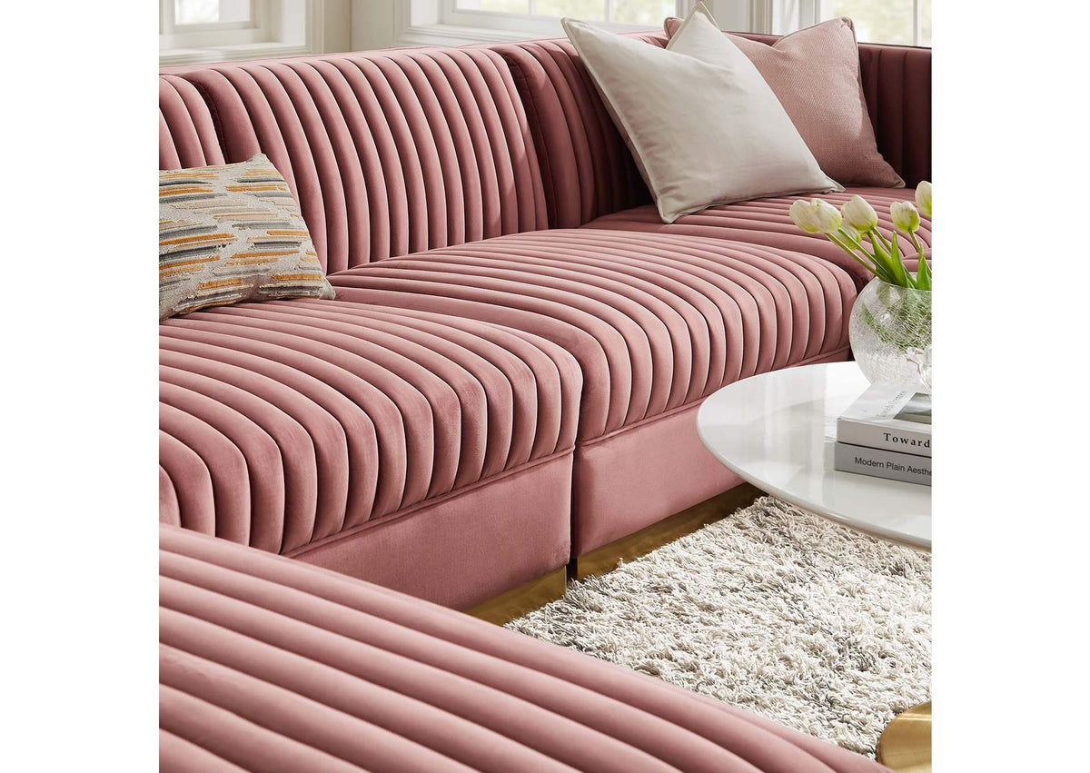 EEI-5841-DUS Sanguine 6-Piece Channel Tufted Performance Velvet Modular Sectional Sofa By Modway