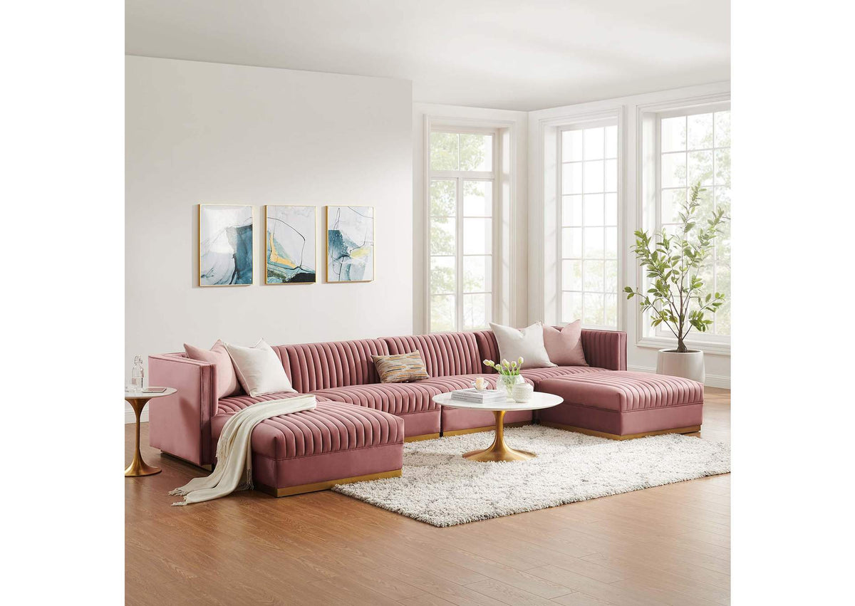 EEI-5841-DUS Sanguine 6-Piece Channel Tufted Performance Velvet Modular Sectional Sofa By Modway