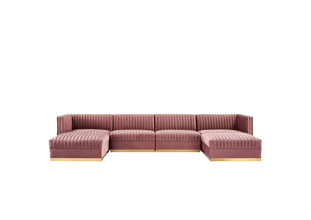 EEI-5841-DUS Sanguine 6-Piece Channel Tufted Performance Velvet Modular Sectional Sofa By Modway