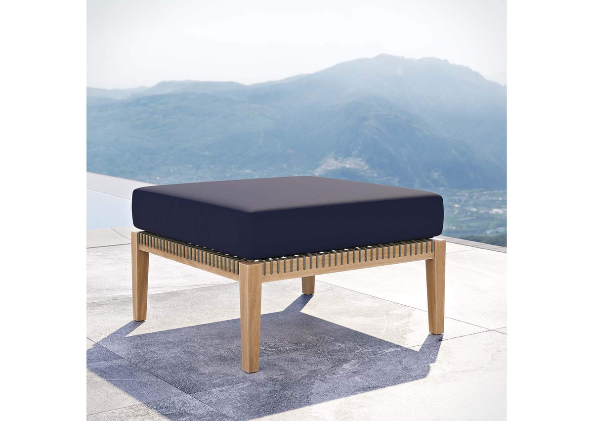 EEI-5854-GRY-NAV Clearwater Outdoor Patio Teak Wood Ottoman By Modway