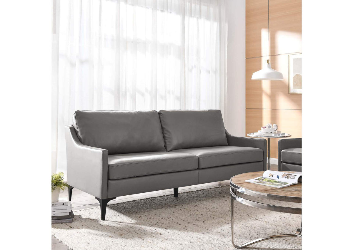 EEI-6018-GRY Corland Leather Sofa By Modway