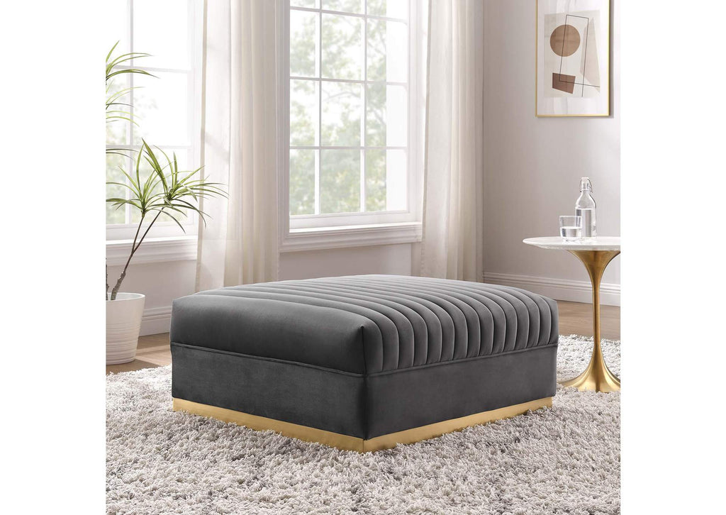 EEI-6036-GRY Sanguine Channel Tufted Performance Velvet Modular Sectional Sofa Ottoman By Modway