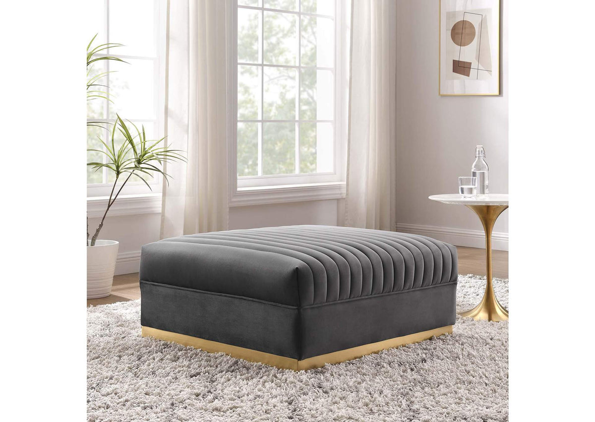 EEI-6036-GRY Sanguine Channel Tufted Performance Velvet Modular Sectional Sofa Ottoman By Modway