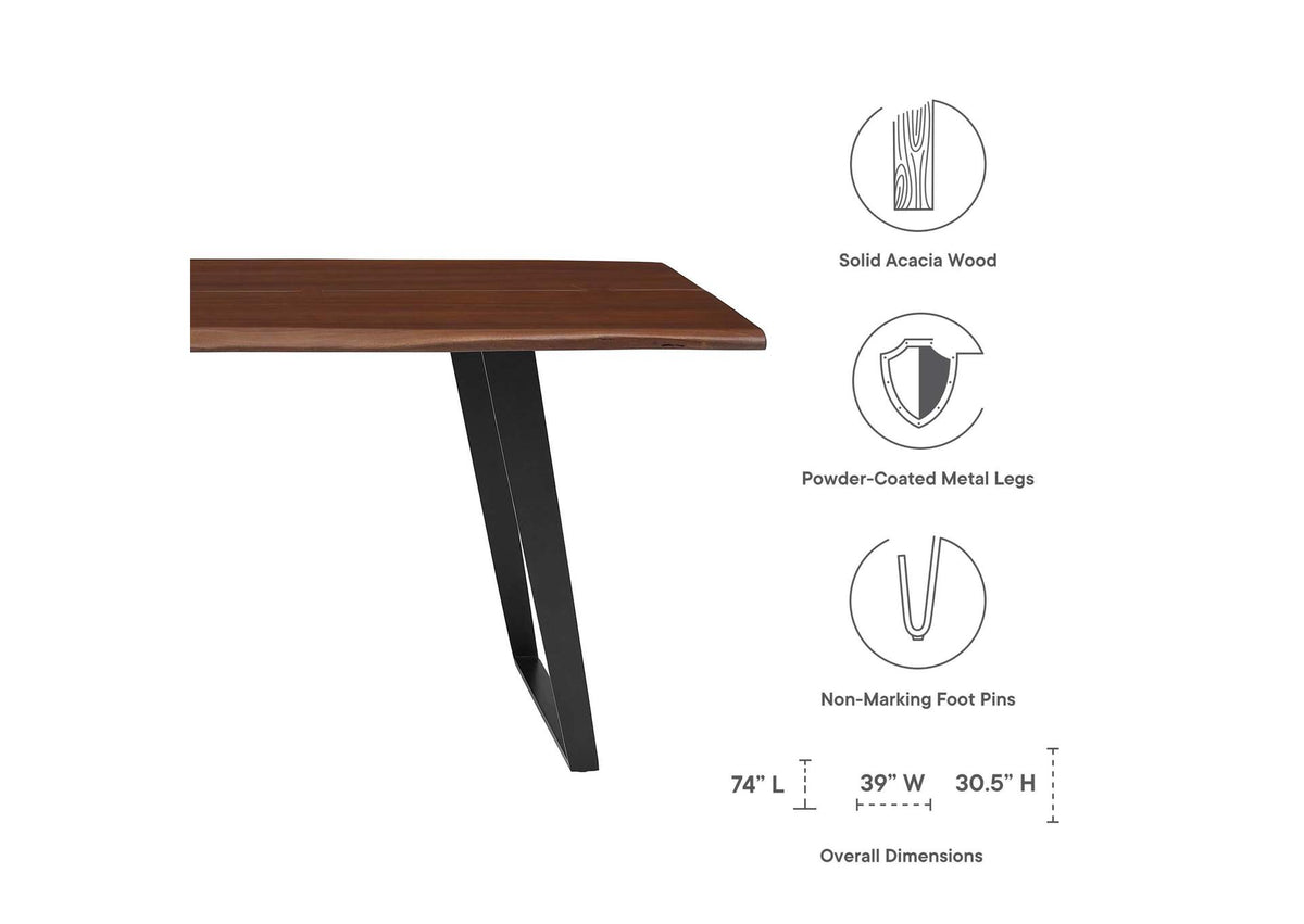 EEI-6069-BLK-WAL Viggo 74" Live Edge Acacia Wood Dining Table By Modway