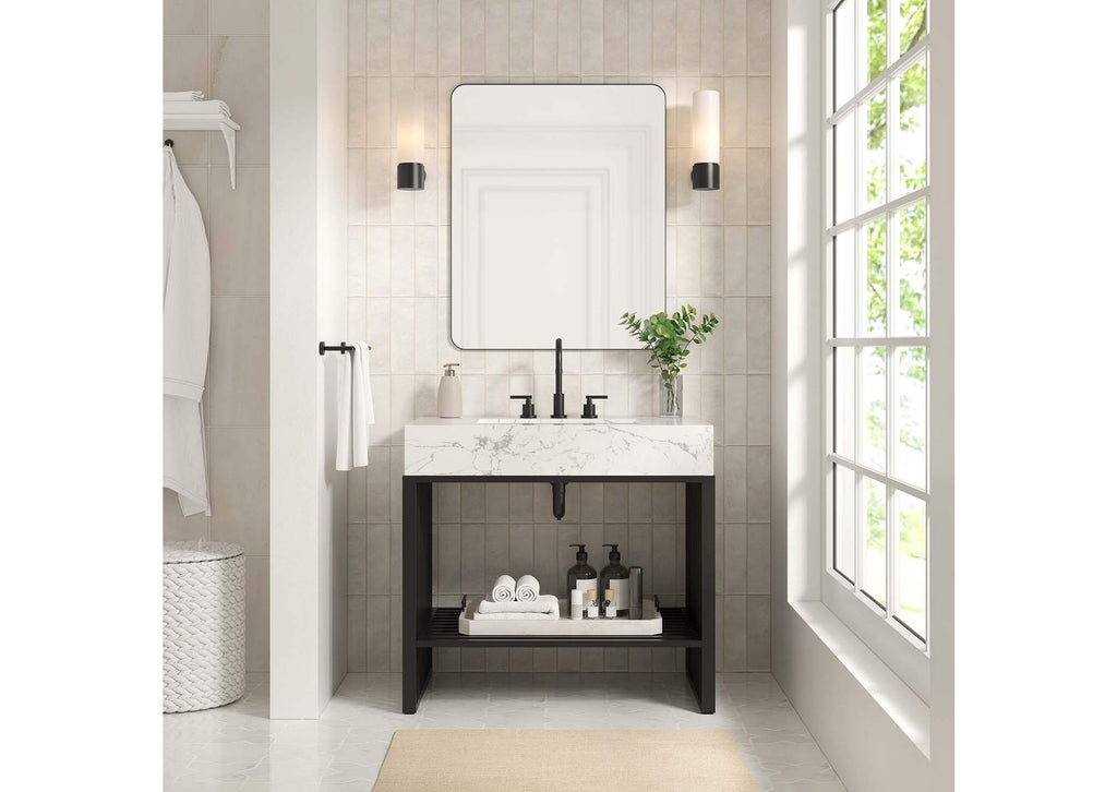 EEI-6108-WHI-BLK Gridiron 36" Bathroom Vanity By Modway