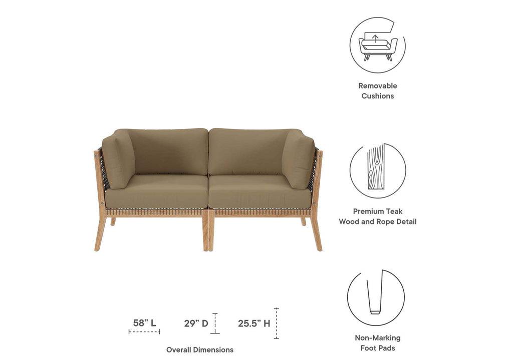 EEI-6119-GRY-LBR Clearwater Outdoor Patio Teak Wood Loveseat By Modway