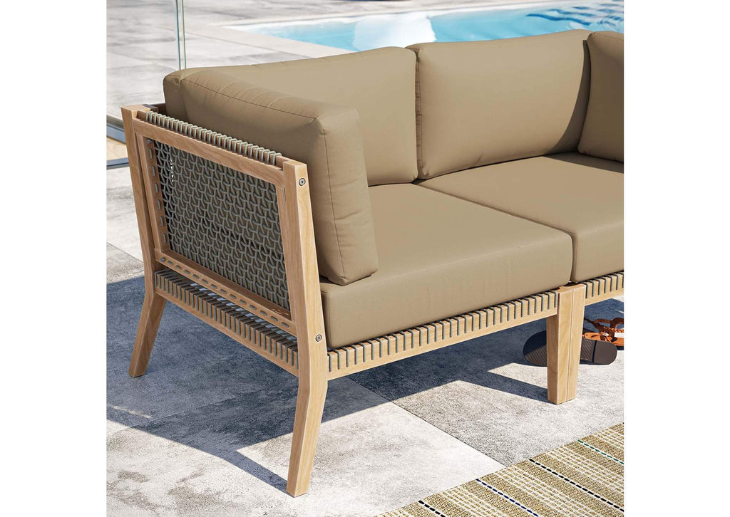 EEI-6119-GRY-LBR Clearwater Outdoor Patio Teak Wood Loveseat By Modway