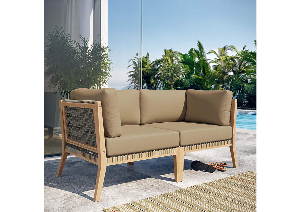 EEI-6119-GRY-LBR Clearwater Outdoor Patio Teak Wood Loveseat By Modway