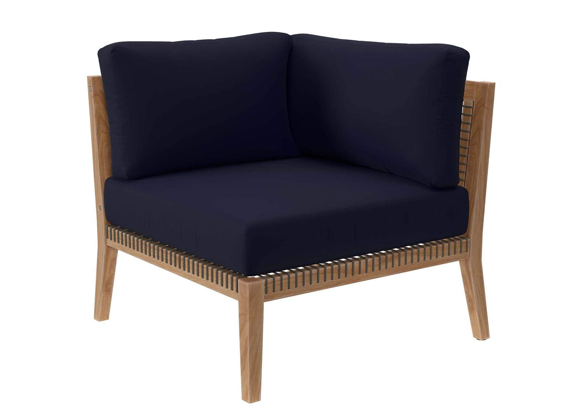 EEI-6125-GRY-NAV Clearwater 6-Piece Outdoor Patio Teak Wood Sectional Sofa By Modway