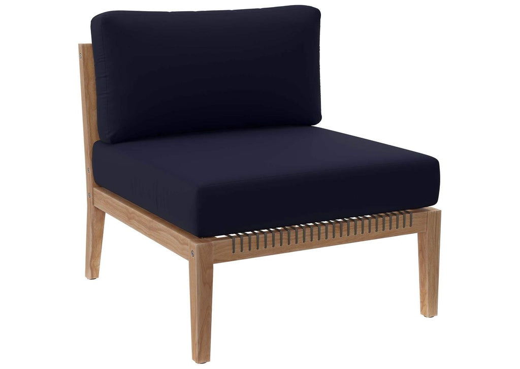 EEI-6125-GRY-NAV Clearwater 6-Piece Outdoor Patio Teak Wood Sectional Sofa By Modway