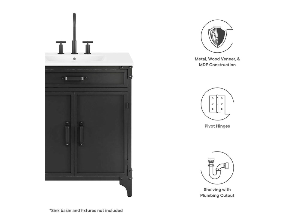 EEI-6128-BLK-WAL Steamforge 30" Bathroom Vanity Cabinet - Sink Basin Not Included - By Modway
