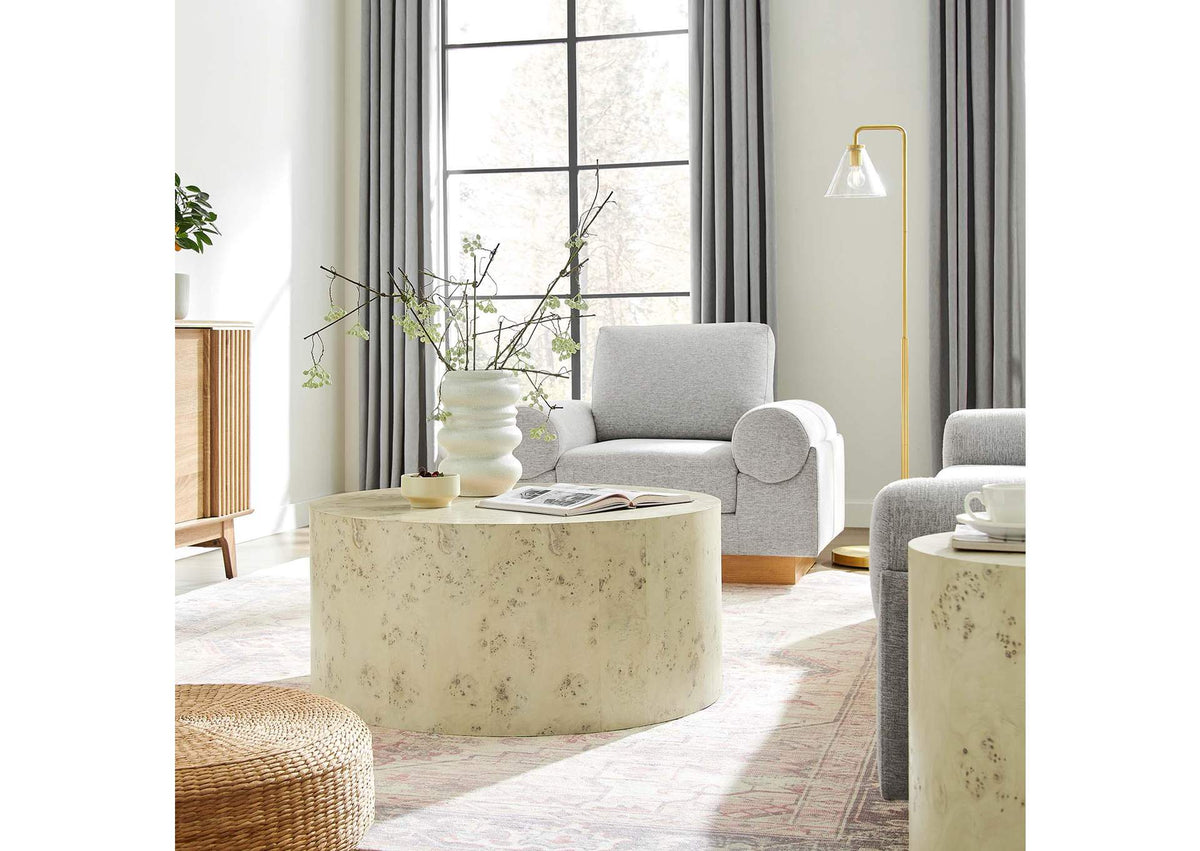 EEI-6274-BLB Cosmos 35" Round Burl Wood Coffee Table By Modway