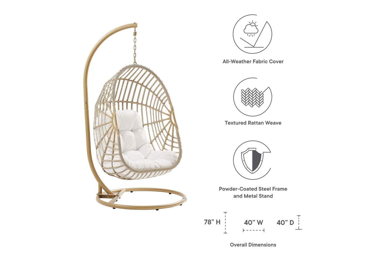 EEI-6337-NAT-WHI Amalie Wicker Rattan Outdoor Patio Rattan Swing Chair By Modway