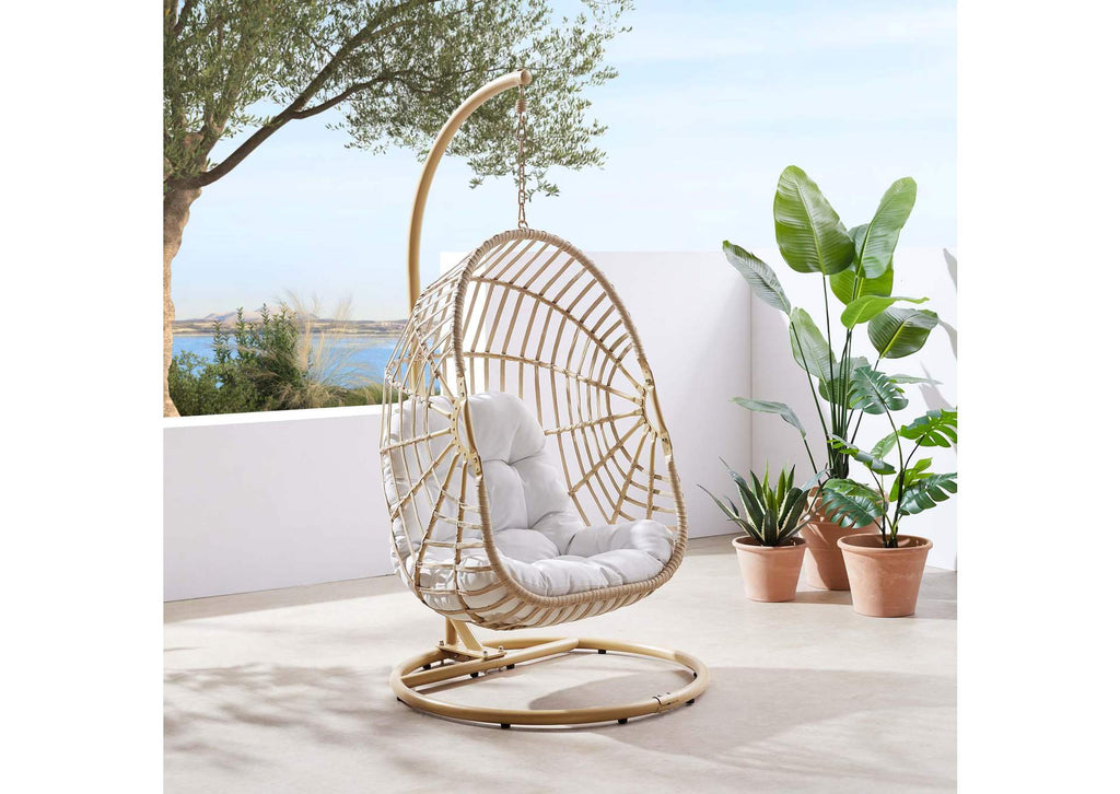 EEI-6337-NAT-WHI Amalie Wicker Rattan Outdoor Patio Rattan Swing Chair By Modway