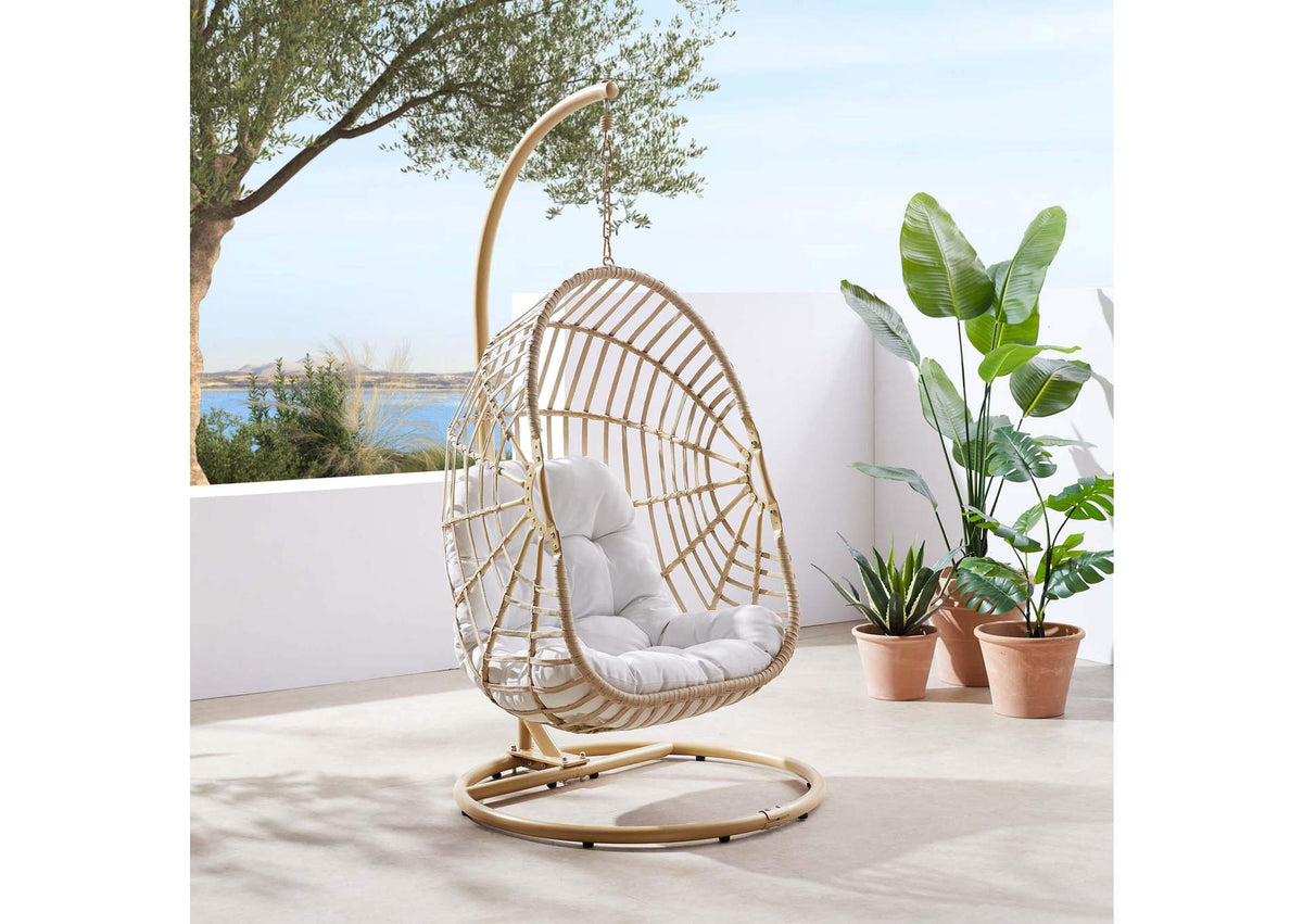 EEI-6337-NAT-WHI Amalie Wicker Rattan Outdoor Patio Rattan Swing Chair By Modway