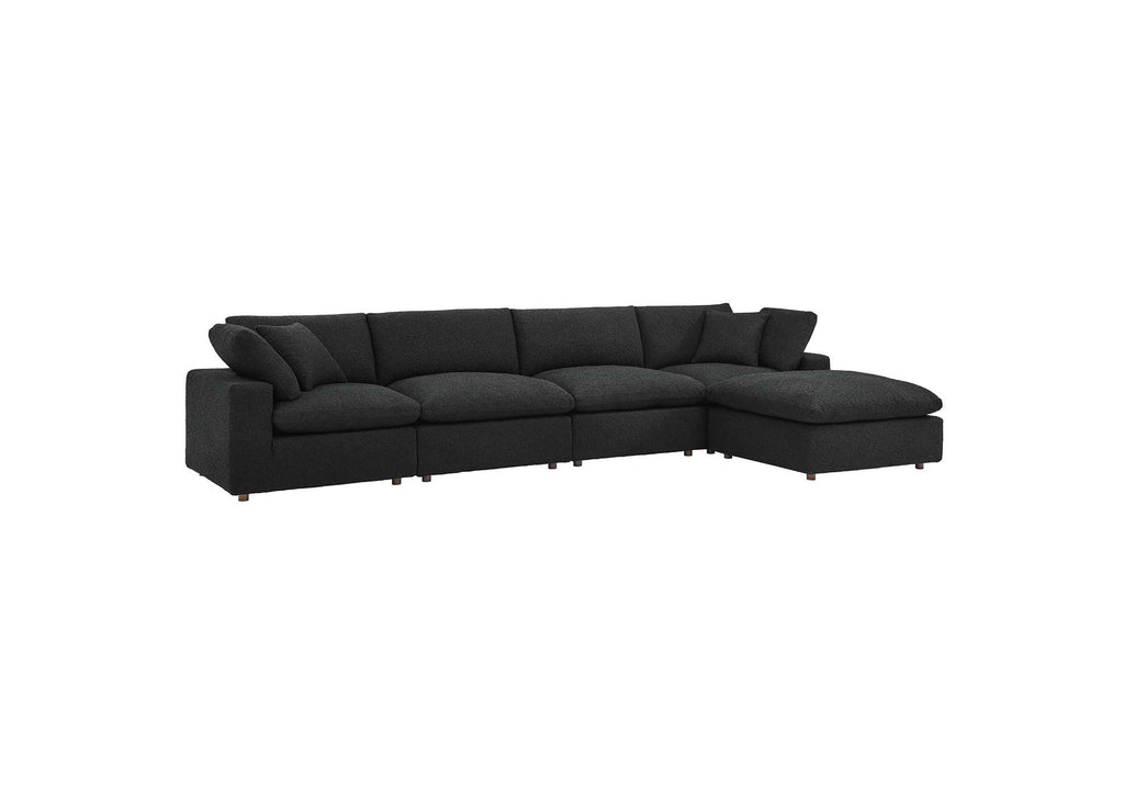 EEI-6365-BLK Commix 5 Piece Down Filled Overstuffed Boucle Fabric Sectional Sofa By Modway