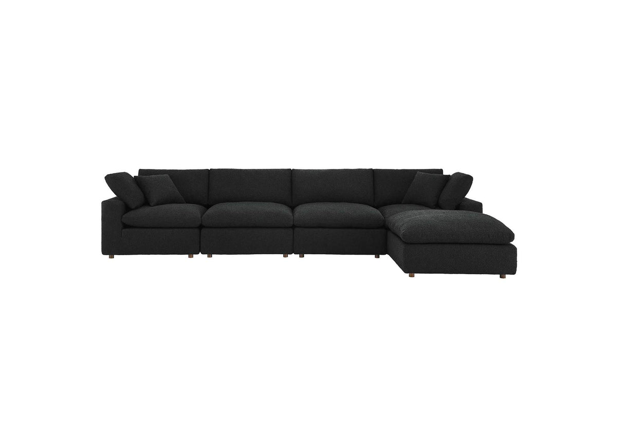EEI-6365-BLK Commix 5 Piece Down Filled Overstuffed Boucle Fabric Sectional Sofa By Modway
