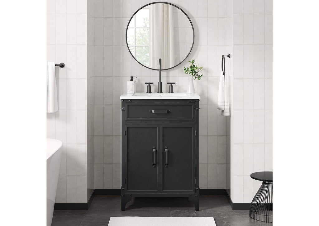 EEI-6413-WHI-BLK Steamforge 24" Bathroom Vanity By Modway