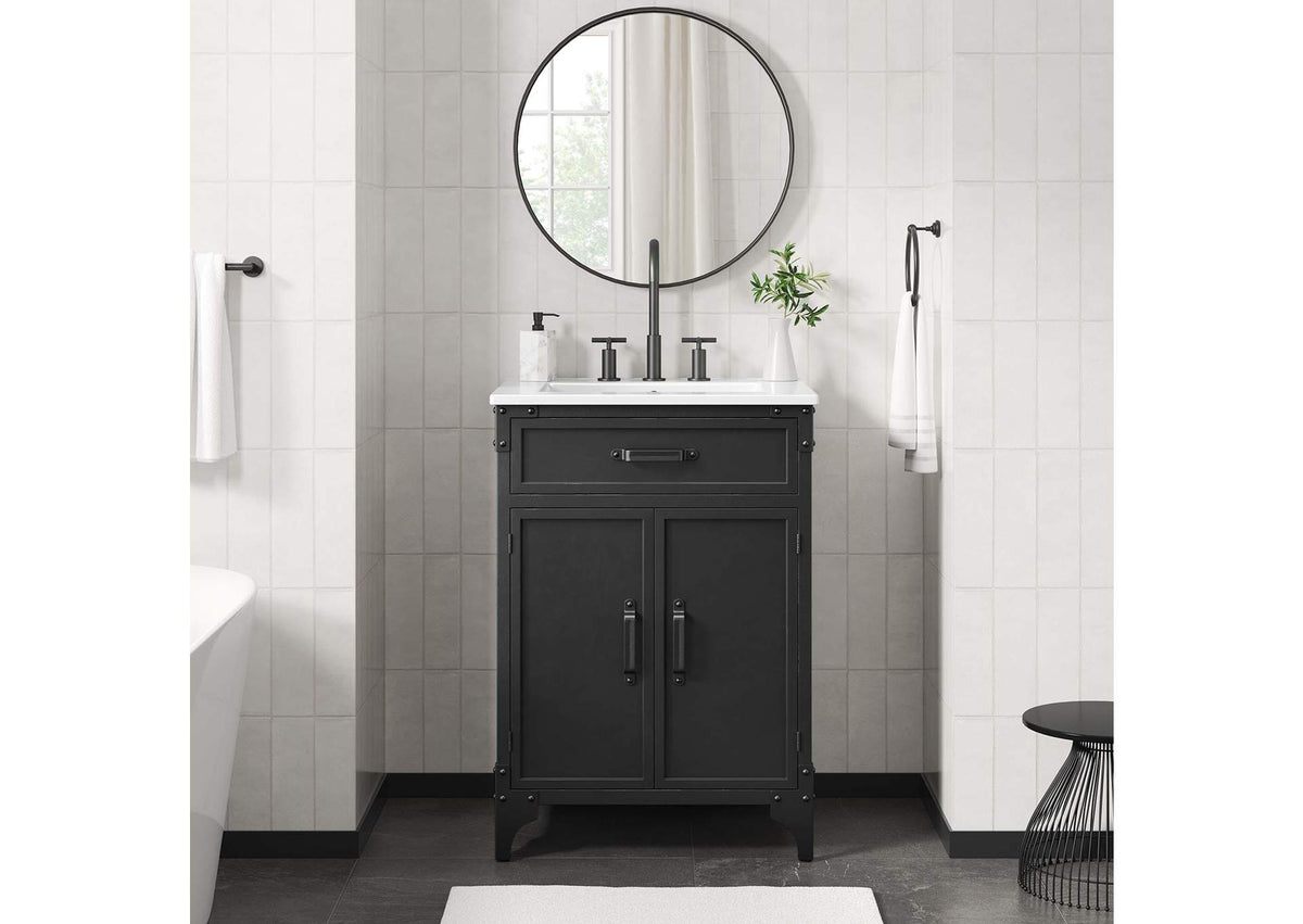 EEI-6413-WHI-BLK Steamforge 24" Bathroom Vanity By Modway