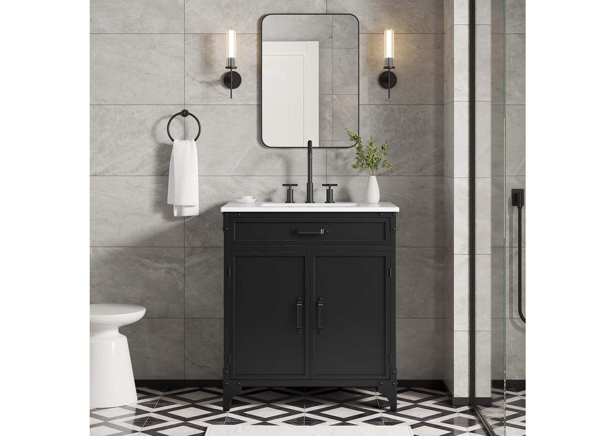 EEI-6415-WHI-BLK Steamforge 30" Bathroom Vanity By Modway