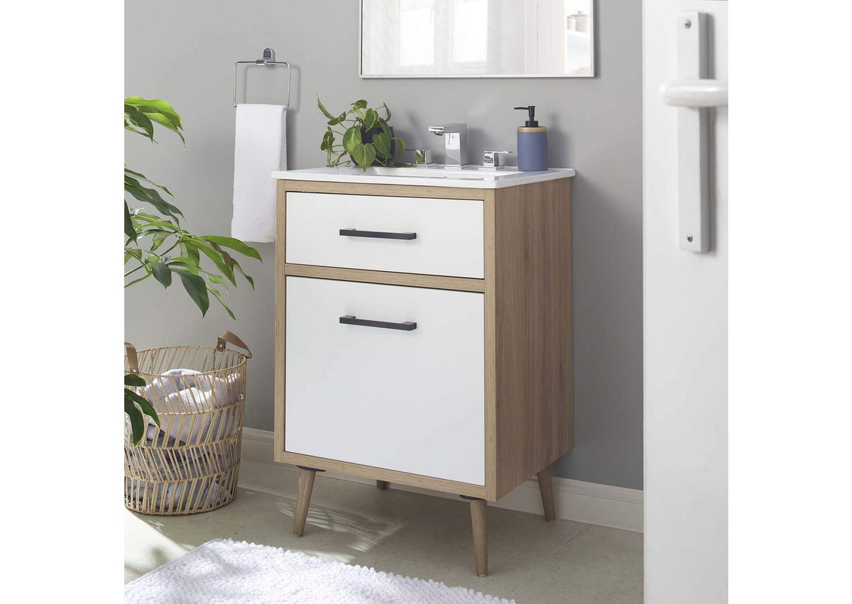 EEI-6498-WHI-OAK Maverick 24" Bathroom Vanity By Modway
