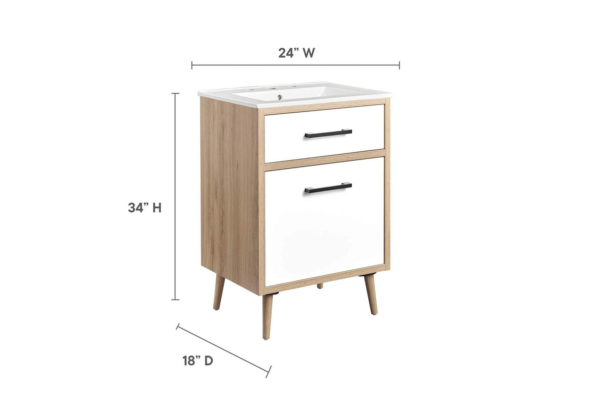 EEI-6498-WHI-OAK Maverick 24" Bathroom Vanity By Modway