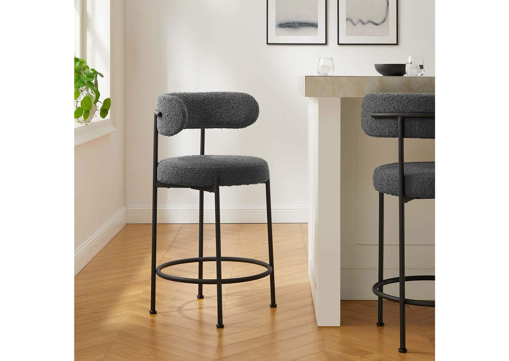EEI-6518-CHA-BLK Albie Boucle Fabric Counter Stools Set Of 2 By Modway