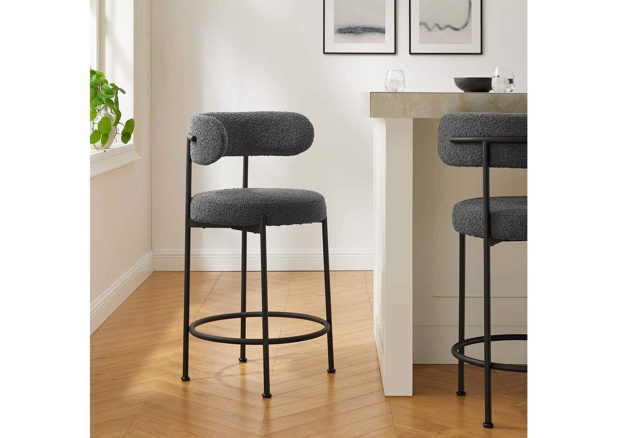 EEI-6518-CHA-BLK Albie Boucle Fabric Counter Stools Set Of 2 By Modway