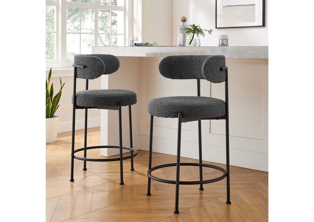 EEI-6518-CHA-BLK Albie Boucle Fabric Counter Stools Set Of 2 By Modway