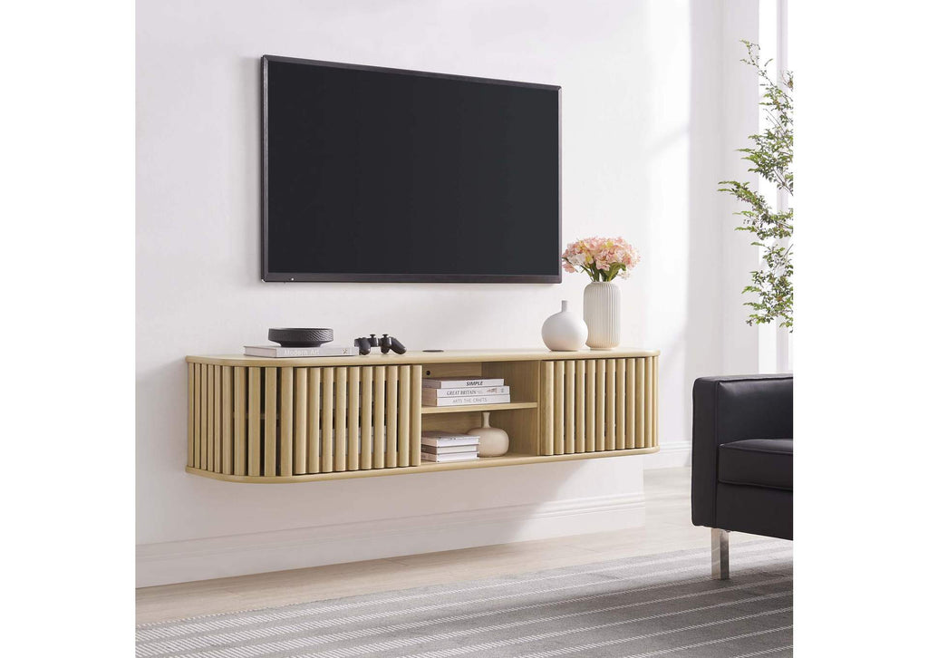 EEI-6528-OAK Fortitude 63" Wall-Mounted TV Stand By Modway